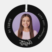 Zwart wit aangepaste foto Sweet 16 Glas Ornament (Achterkant)