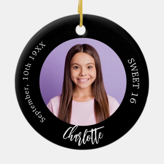 Zwart wit aangepaste foto Sweet 16 Keramisch Ornament (Achterkant)