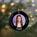 Zwart wit aangepaste foto Sweet 16 Keramisch Ornament<br><div class="desc">Een klassieke zwarte achtergrond. Personaliseer en voeg een naam,  datum,  leeftijd en foto toe.</div>