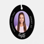 Zwart wit aangepaste foto Sweet 16 Metalen Ornament (Voorkant links)