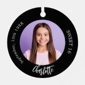 Zwart wit aangepaste foto Sweet 16 Metalen Ornament (Achterkant)