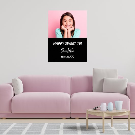 Zwart wit aangepaste foto Sweet 16 party welkom Poster