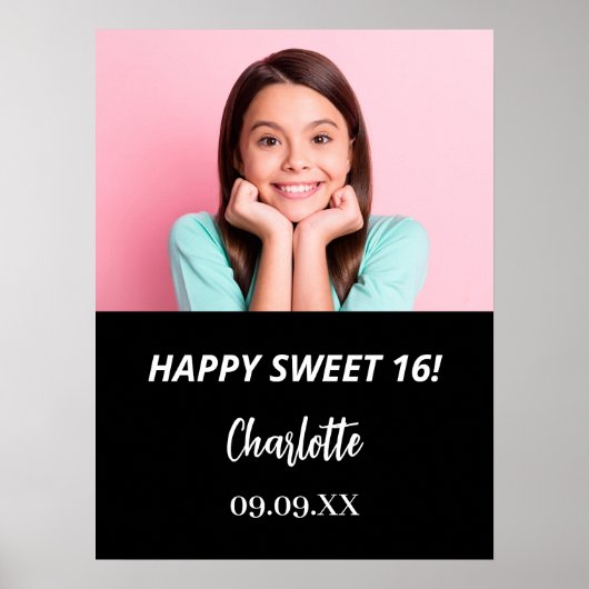 Zwart wit aangepaste foto Sweet 16 party welkom Poster (Voorkant)