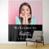 Zwart wit aangepaste foto Sweet 16 party welkom Wandkleed (In situ)