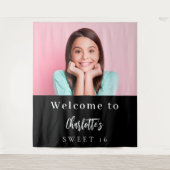 Zwart wit aangepaste foto Sweet 16 party welkom Wandkleed (Voorkant)