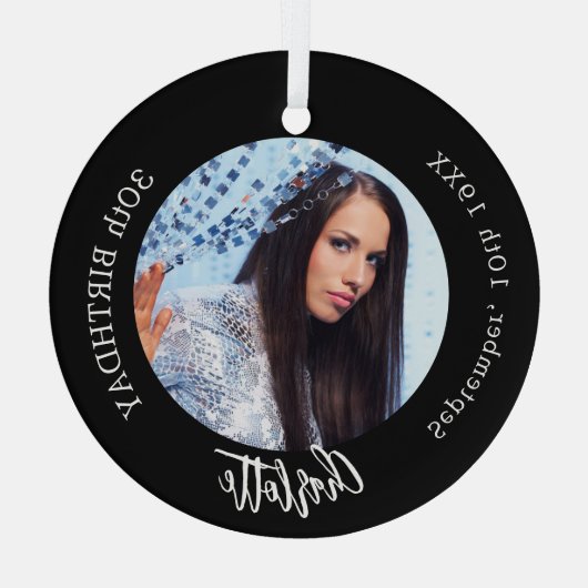 Zwart wit aangepaste foto verjaardag glas ornament (Achterkant)