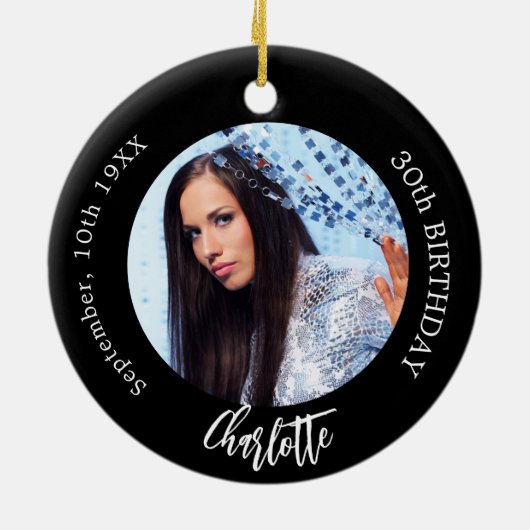 Zwart wit aangepaste foto verjaardag keramisch ornament (Achterkant)
