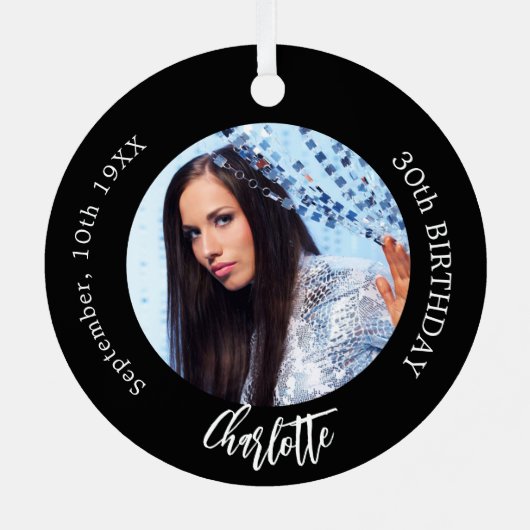 Zwart wit aangepaste foto verjaardag metalen ornament (Achterkant)