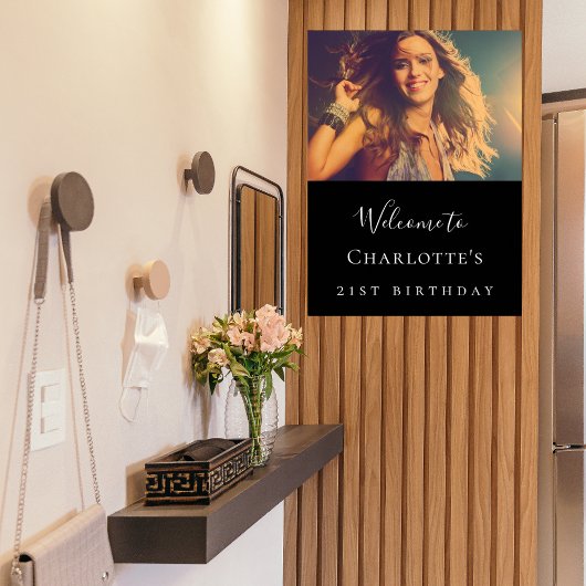 Zwart wit aangepaste foto verjaardag welkom poster