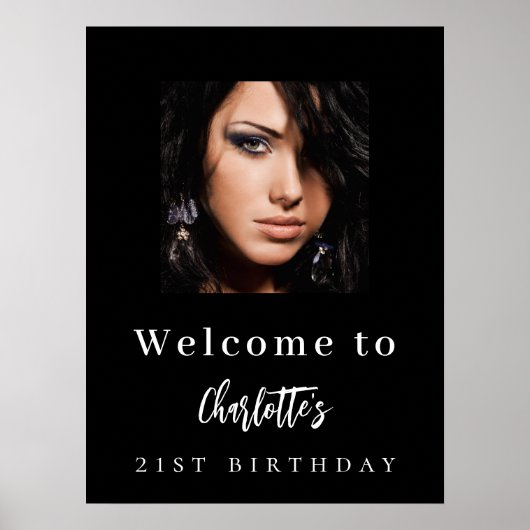 Zwart wit aangepaste foto verjaardagsfeestje welko poster (Voorkant)