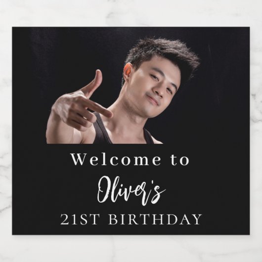 Zwart wit aangepaste foto welkom verjaardag bier etiket (Enkel label)