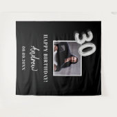 Zwart-wit aangepaste fotonaam man 30e verjaardag wandkleed (Voorkant (horizontaal))