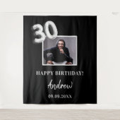 Zwart-wit aangepaste fotonaam man 30e verjaardag wandkleed (Voorkant)