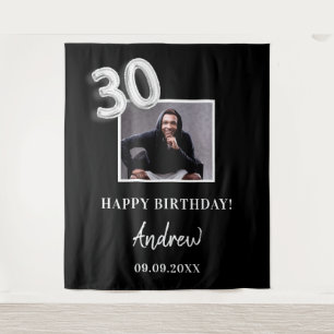 Zwart-wit aangepaste fotonaam man 30e verjaardag wandkleed
