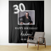 Zwart-wit aangepaste fotonaam man 30ste verjaardag wandkleed (In situ)