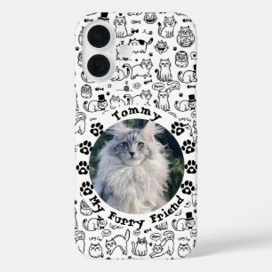 Zwart-wit aangepaste kattenfoto en naam  iPhone 16 hoesje