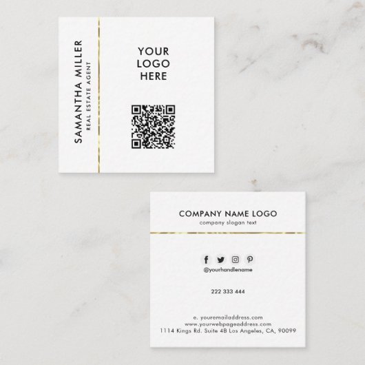 Zwart Wit Aangepaste Logo QR Code Minimaal Modern Vierkante Visitekaartje (Voorkant / Achterkant)