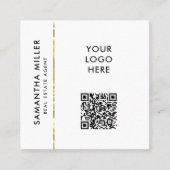 Zwart Wit Aangepaste Logo QR Code Minimaal Modern Vierkante Visitekaartje (Voorkant)