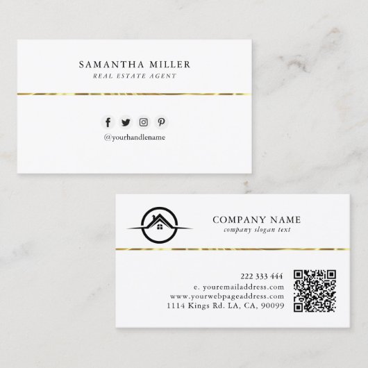 Zwart Wit Aangepaste Logo QR Code Minimaal Modern Visitekaartje (Voorkant / Achterkant)