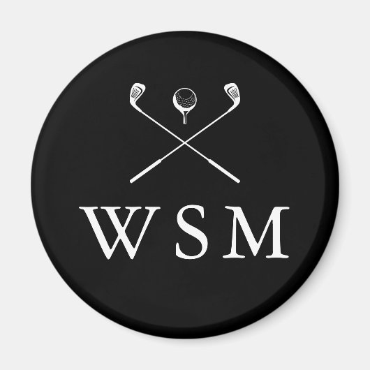 Zwart-Wit Aangepaste Monogram Golfclubs Magneet (Voorkant)