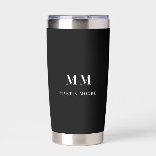 Zwart wit aangepaste monogram initialen naam geïsoleerde drinkbeker (Voorkant)