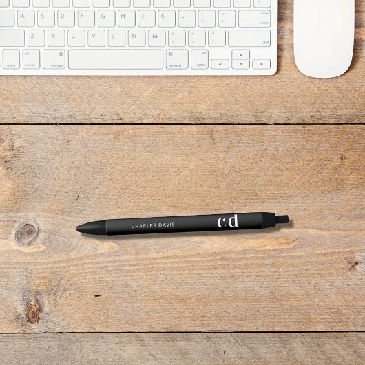 Zwart wit aangepaste monogram naam minimalistisch  zwarte inkt pen