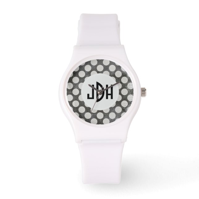 Zwart Wit Aangepaste Monogram Siliconen Sport Horl Horloge (Voorkant)