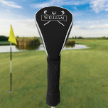 Zwart-wit aangepaste naam clubs en bal golfheadcover<br><div class="desc">Pas de naam aan om een geweldig golfcadeau en keepasje te creëer. Ontworpen door: Thisnotme©</div>