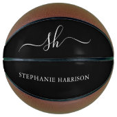 Zwart Wit Aangepaste Naam Monogram  Basketbal (Voorkant)