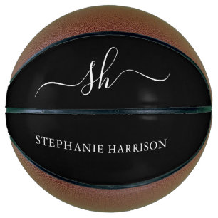 Zwart Wit Aangepaste Naam Monogram Basketbal