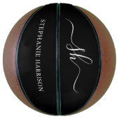 Zwart Wit Aangepaste Naam Monogram Basketbal (Verticaal)