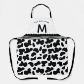 Zwart & Wit Aangepaste Naam & Monogram Koe Patroon Schort (Voorkant)