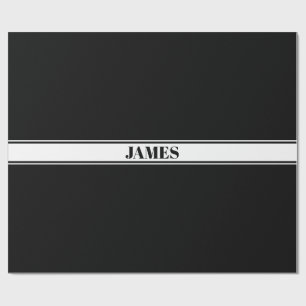 Zwart & Wit Aangepaste Naam Streep Cadeaupapier