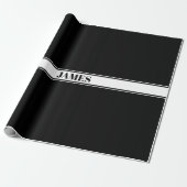 Zwart & Wit Aangepaste Naam Streep Cadeaupapier (Uitgerold)