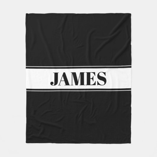 Zwart & Wit Aangepaste Naam Streep Fleece Deken (Voorkant)