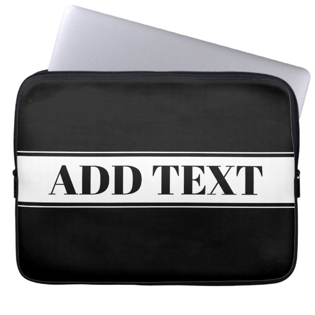 Zwart & Wit Aangepaste Naam Streep Laptop Sleeve (Voorkant)