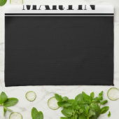 Zwart & Wit Aangepaste Naam Streep Theedoek (Gevouwen)