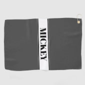 Zwart & Wit Aangepaste Naam Streep w/Grijs Golfhanddoek (Horizontaal)