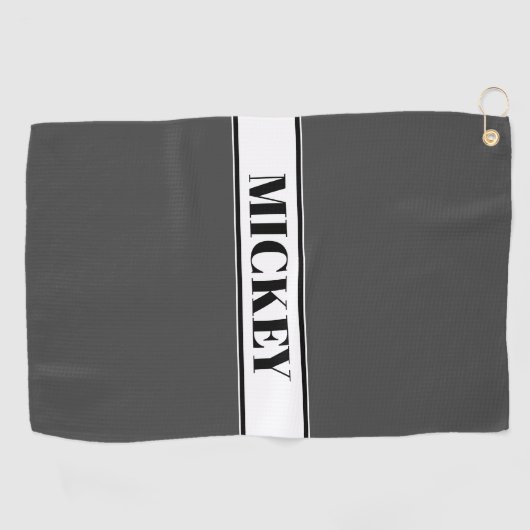 Zwart & Wit Aangepaste Naam Streep w/Grijs Golfhanddoek (Horizontaal)
