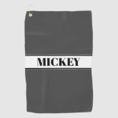 Zwart & Wit Aangepaste Naam Streep w/Grijs Golfhanddoek (Voorkant)