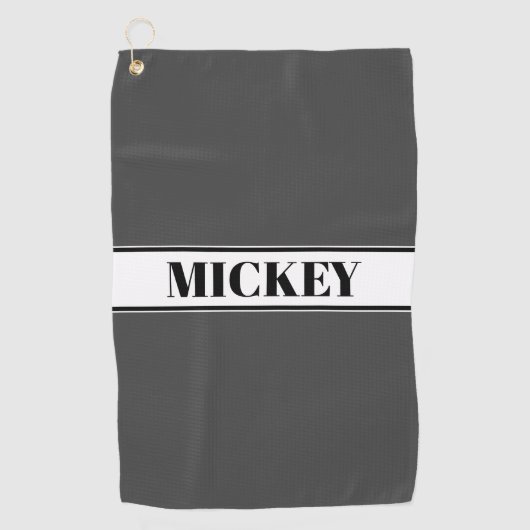 Zwart & Wit Aangepaste Naam Streep w/Grijs Golfhanddoek (Voorkant)