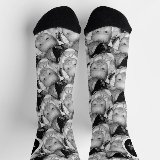 Zwart Wit aanpassen twee aangepaste foto Monogram Sokken (Top)