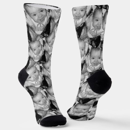 Zwart Wit aanpassen twee aangepaste foto Monogram Sokken (Gebogen)