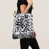 zwart-wit abstract afbeelding, stijlvol tote bag (Dichtbij)