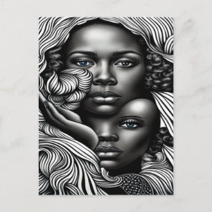 Zwart & Wit Abstract Afro-Amerikaanse Vrouwen Briefkaart