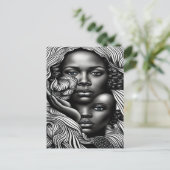 Zwart & Wit Abstract Afro-Amerikaanse Vrouwen Briefkaart (Staand voorkant)
