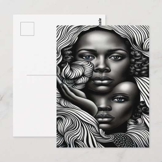 Zwart & Wit Abstract Afro-Amerikaanse Vrouwen Briefkaart (Voorkant / Achterkant)