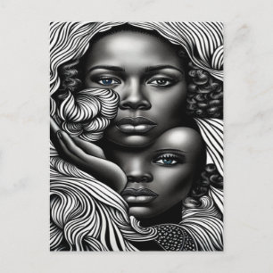 Zwart-wit Abstract Afro-Amerikaanse Vrouwen Briefkaart