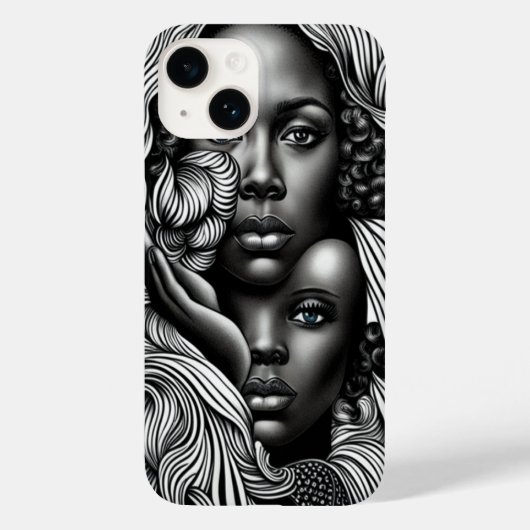 Zwart & Wit Abstract Afro-Amerikaanse Vrouwen Case-Mate iPhone Case (Achterkant)