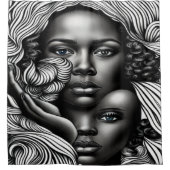 Zwart & Wit Abstract Afro-Amerikaanse Vrouwen Douchegordijn (Voorkant)
